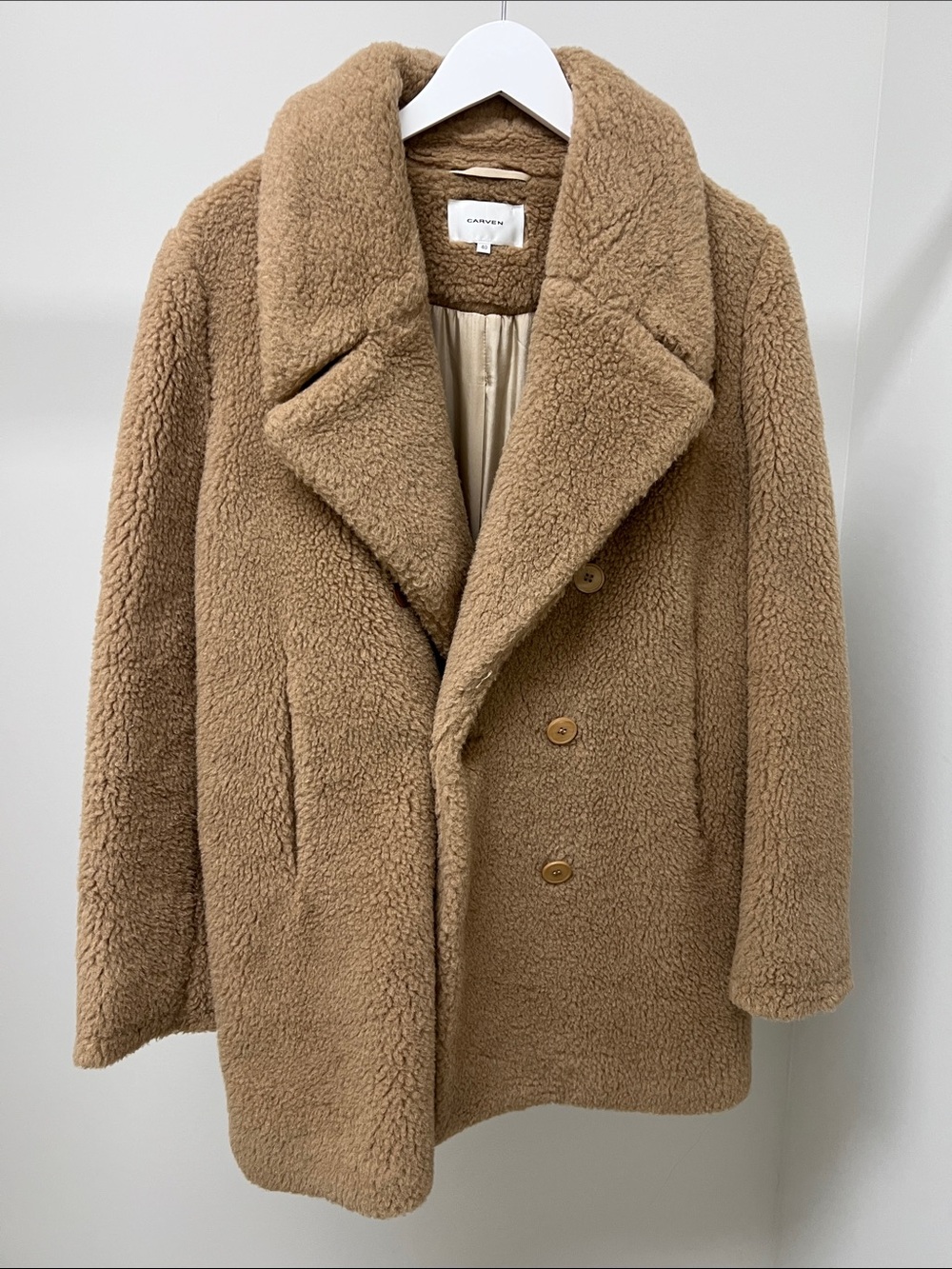 Carven Camel Teddy Coat in Light Brown